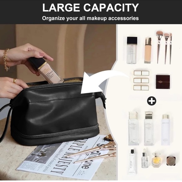 Elegant Black and Gold Toiletry Bag for Travel - Picture 4 of 5